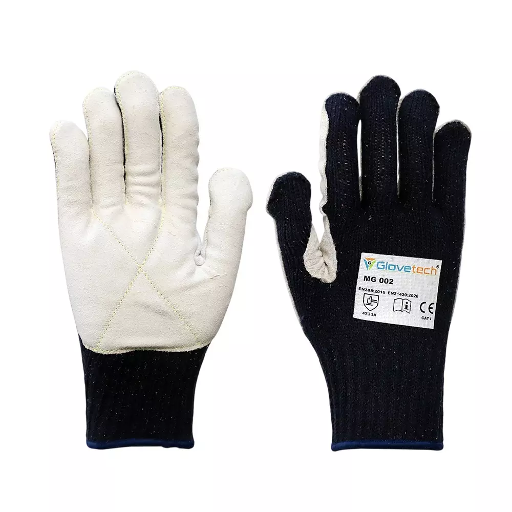Glovetech Leather Palm Glove with Comfort Pattern Cotton Liner Outer Layer Split Leather Size S Navy Blue, MG 002 (Pack of 144 Pair)