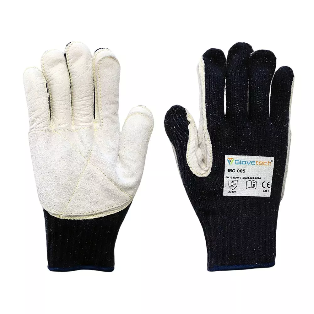 Glovetech Double Palm Leather Glove Cotton Liner Split Leather Outer Layer Size L Navy Blue, MG 005 (Pack of 75 Pair)