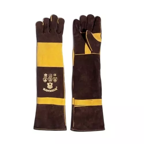 HANMECH Leather Protective Gloves BBQ Grilling, Gardening, Snake Handling, Dog Bite Protection Size 609 mm 24 inch XL