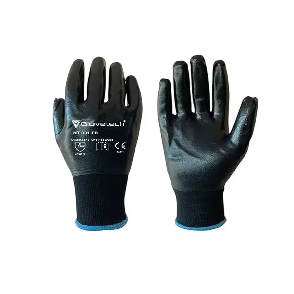 Glovetech Heavy Duty Seamless Full Dipped Gloves 13-Gauge Nylon/Polyester Full Nitrile Size S Black, NT 001 FD (Pack of 120 Pair)