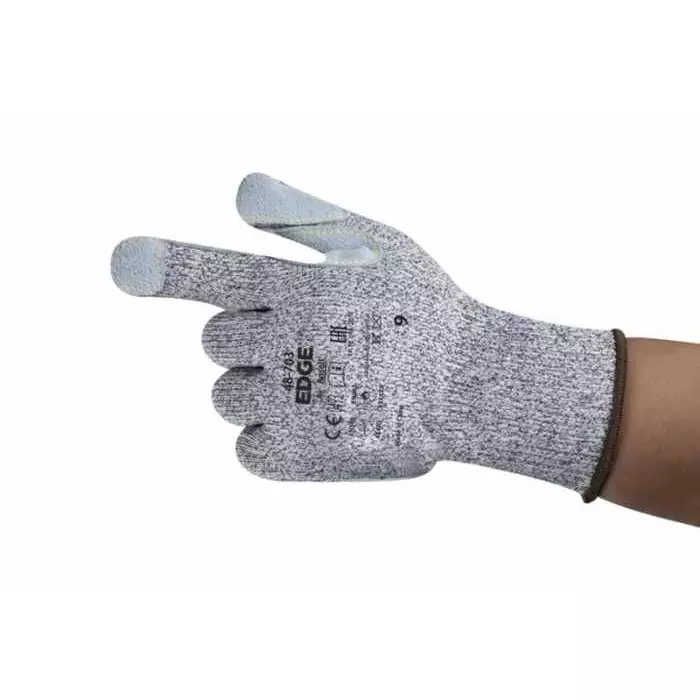 Ansell Edge 48-703 Grey Glass Fibre Polyethylene Cut Resistant Heat Resistant Work Gloves Size 7 Leather Coating, 48703070