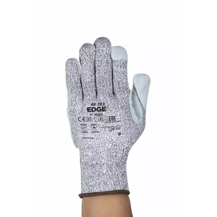 Ansell Edge 48-703 Grey Glass Fibre Polyethylene Cut Resistant Heat Resistant Work Gloves Size 7 Leather Coating, 48703070
