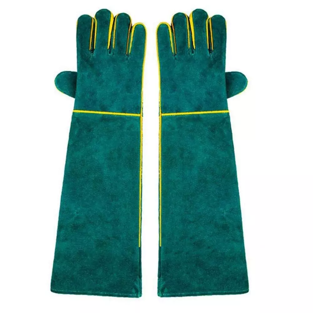 EFFICACY Animal Handling Gloves 60 cm Green Leather Bite Resistant, Scratch Resistant