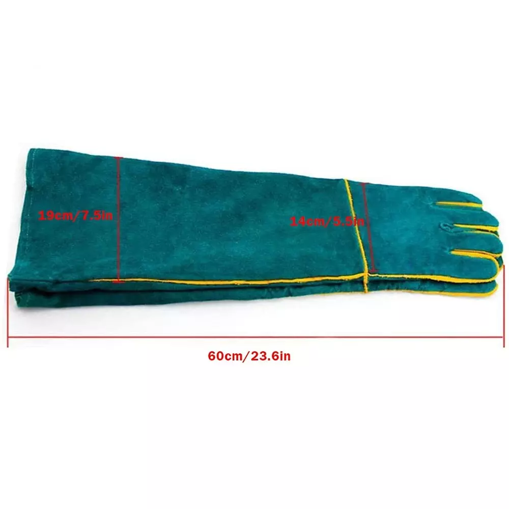 EFFICACY Animal Handling Gloves 60 cm Green Leather Bite Resistant, Scratch Resistant
