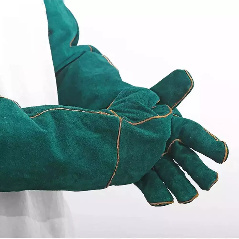 EFFICACY Animal Handling Gloves 60 cm Green Leather Bite Resistant, Scratch Resistant