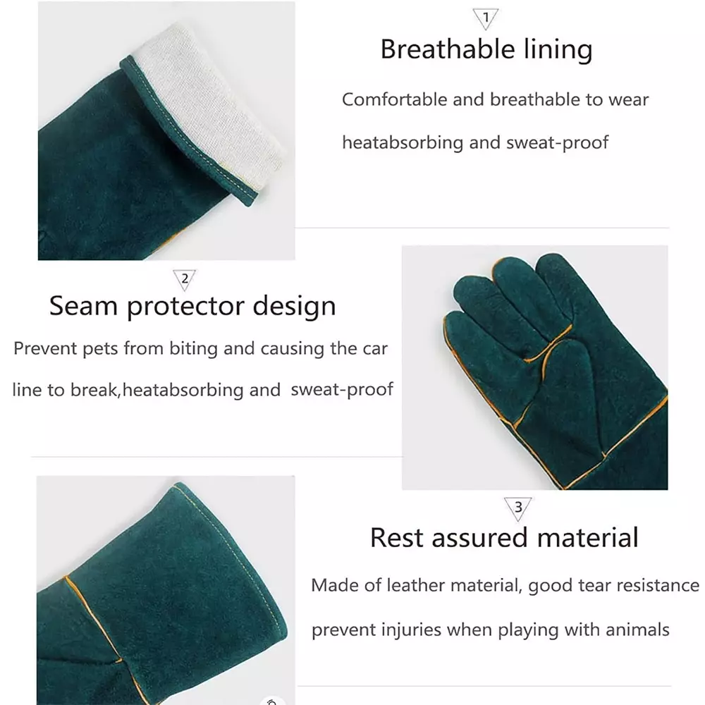 EFFICACY Animal Handling Gloves 60 cm Green Leather Bite Resistant, Scratch Resistant