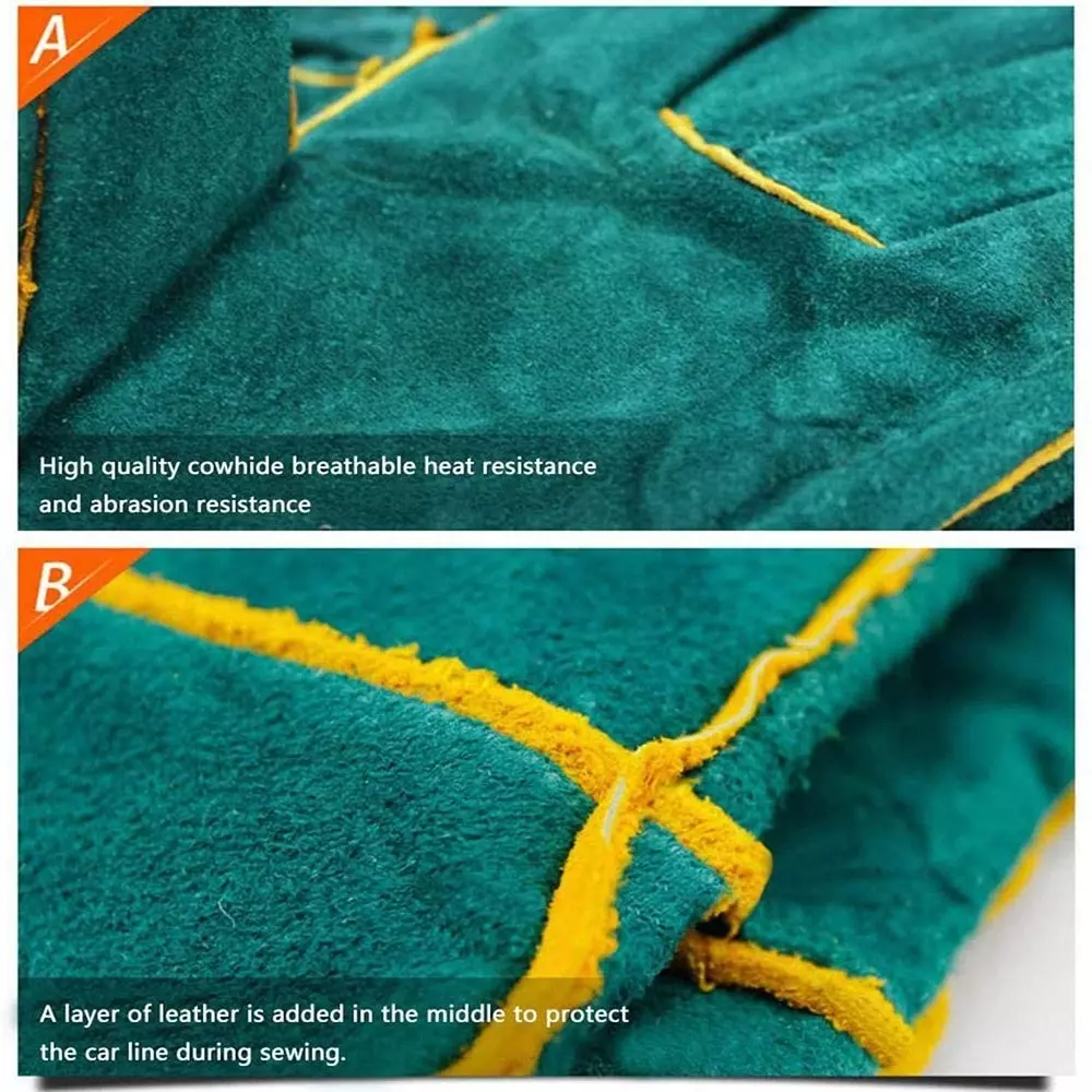 EFFICACY Animal Handling Gloves 60 cm Green Leather Bite Resistant, Scratch Resistant