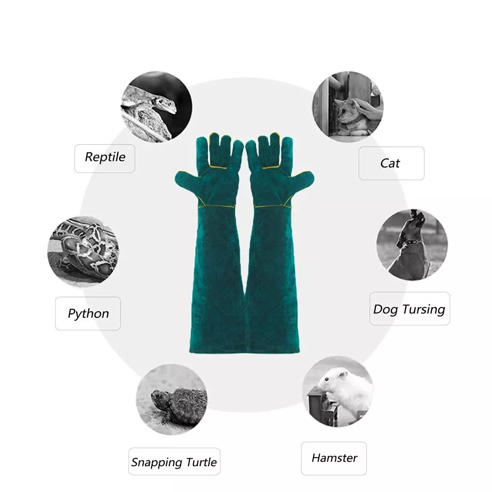 EFFICACY Animal Handling Gloves 60 cm Green Leather Bite Resistant, Scratch Resistant
