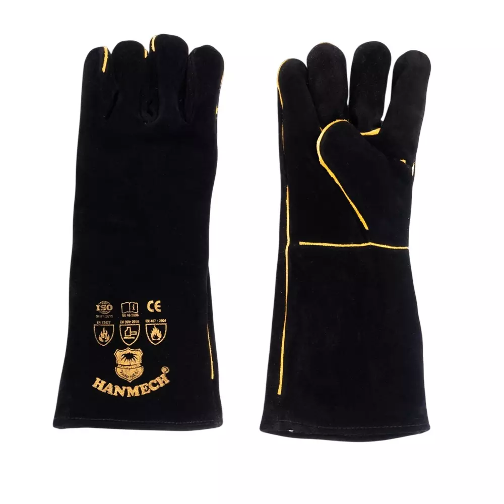 HANMECH Industrial Leather Safety Welding Gloves For MIG & Arc Protection Size 14 inch (Pack of 5)