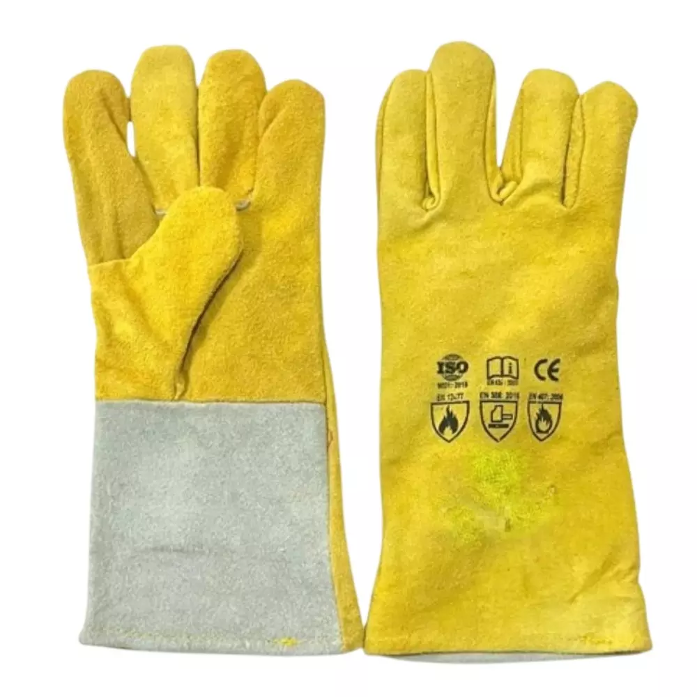 SWAVIND Leather Hand Gloves Heat & Fire Resistant Reusable Yellow and White
