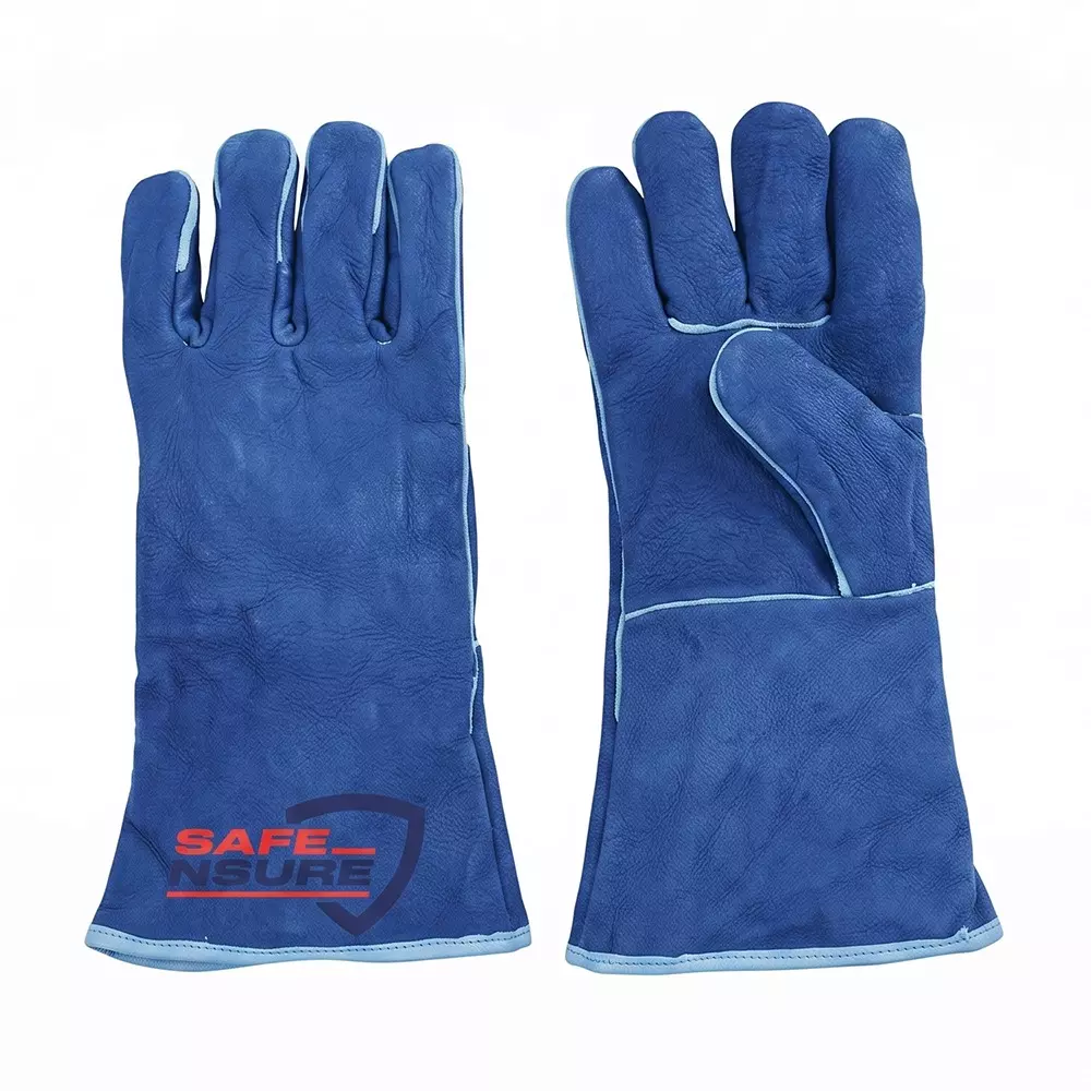 Safe N Sure Welding Hand Gloves Leather Blue 355.6 mm (14 inch) Size (Pack of 10 Pair)