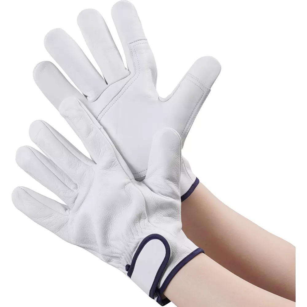 MonotaRO Genuine Cow Leather Gloves Hook and Loop Fastener White L Size, 28533604 (1 Pair)