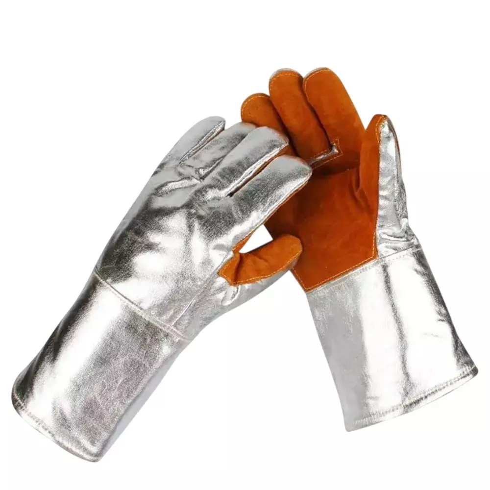 HANMECH Aluminized Leather Hand Gloves Heat & Fire Resistant For Welding, Metal Handling & Industrial Use Size 355 mm (14 inch)