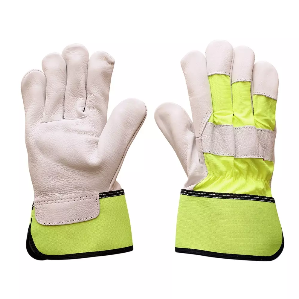 Glovetech Rigger Gloves With Premium Leather Palm Rubberized 7 cm Cuff Size XL Hi Vis Olive Green, LG 007 (Pack of 120 Pair)