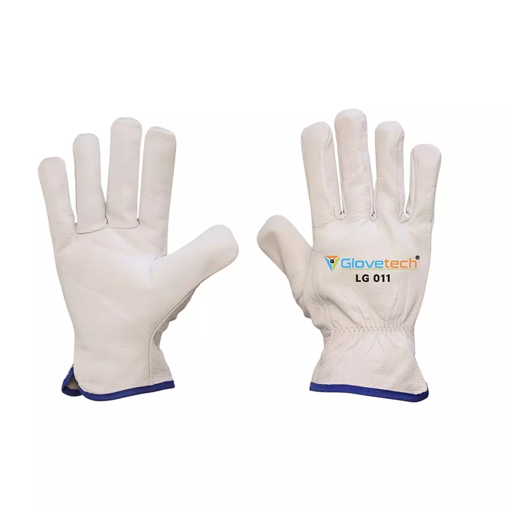 Glovetech Premium Driving Gloves With Full Grain Leather Edge Binding Cuff Size XL White, LG 011 (Pack of 180 Pair)