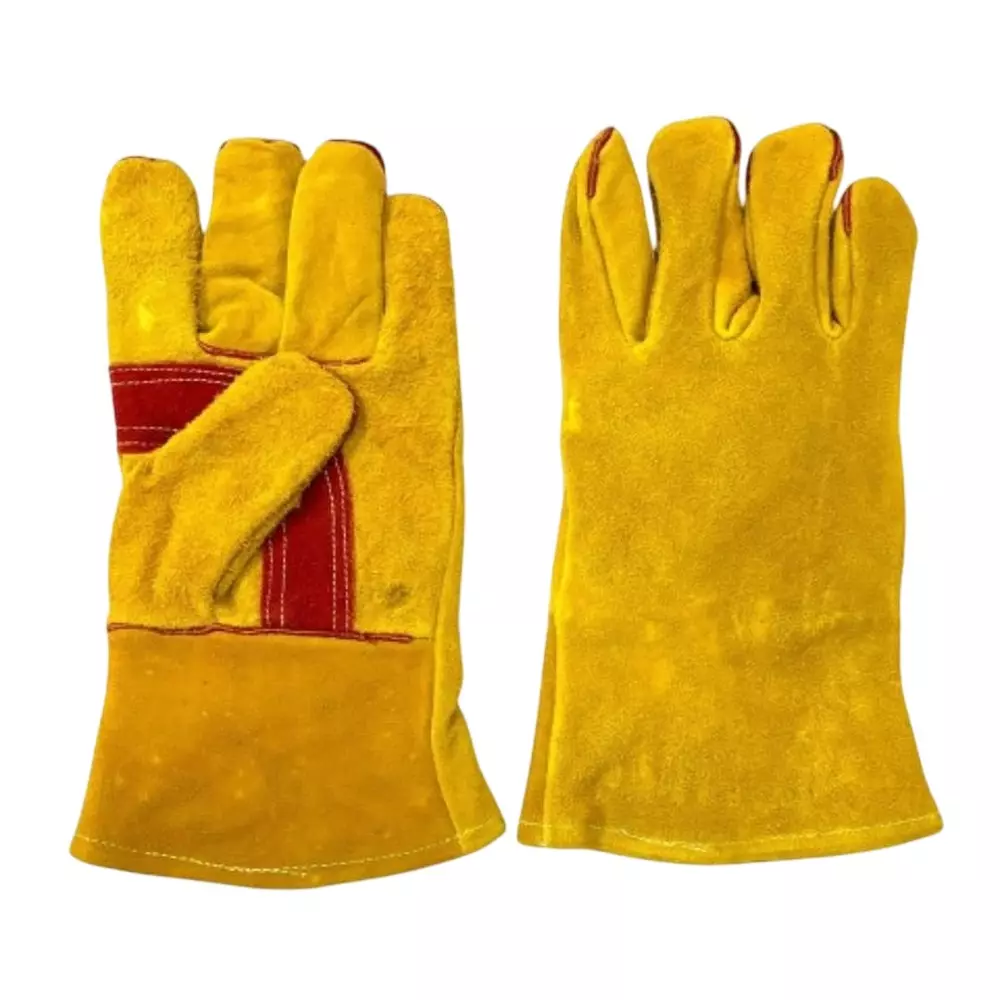 SWAVIND Leather Hand Gloves Heat & Fire Resistant Reusable Yellow and Red, 12 Inch