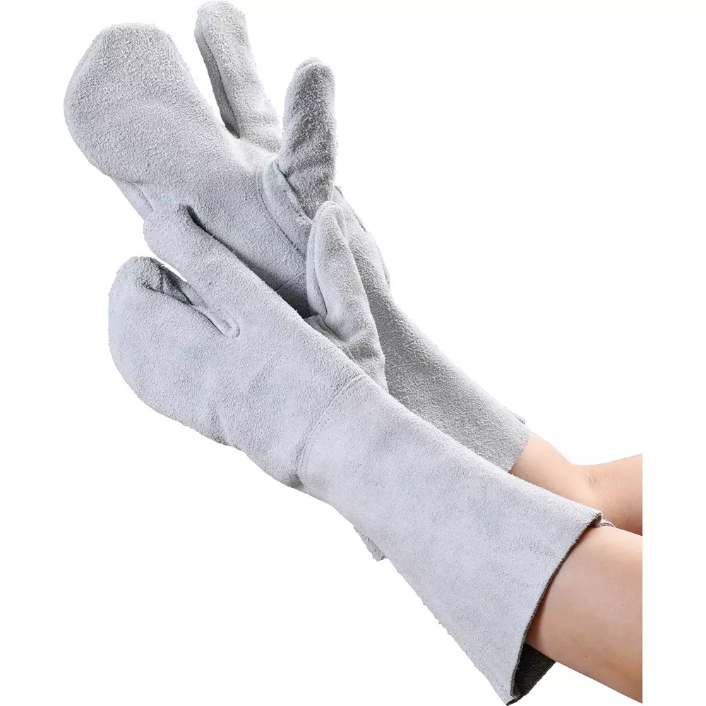 MonotaRO Cowhide Split Leather Welding Gloves, 3-Finger Free Size, 12126426 (1 Pair)
