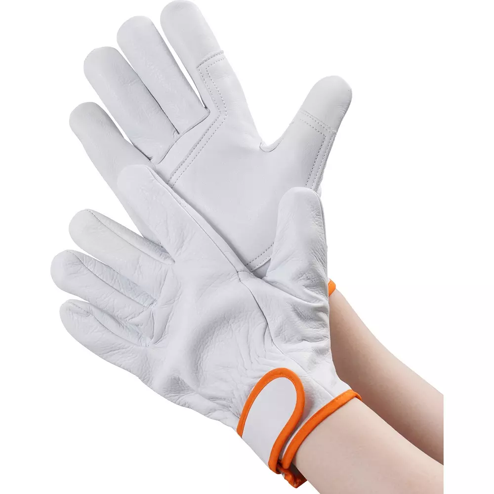 MonotaRO Genuine Cow Leather Gloves Hook and Loop Fastener White M Size, 28533595 (1 Pair)