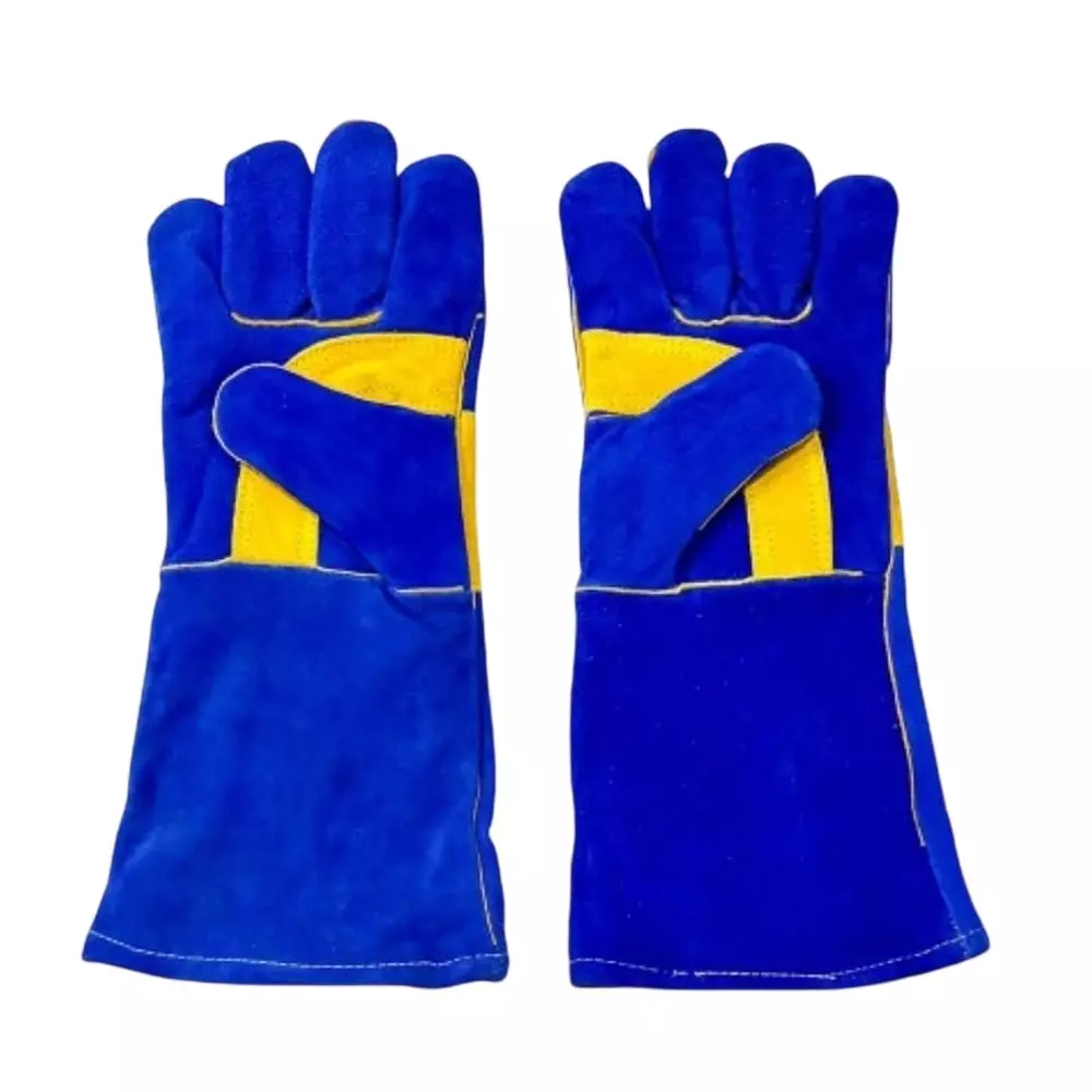 SWAVIND Leather Hand Gloves Heat & Fire Resistant Reusable Blue, 16 Inch