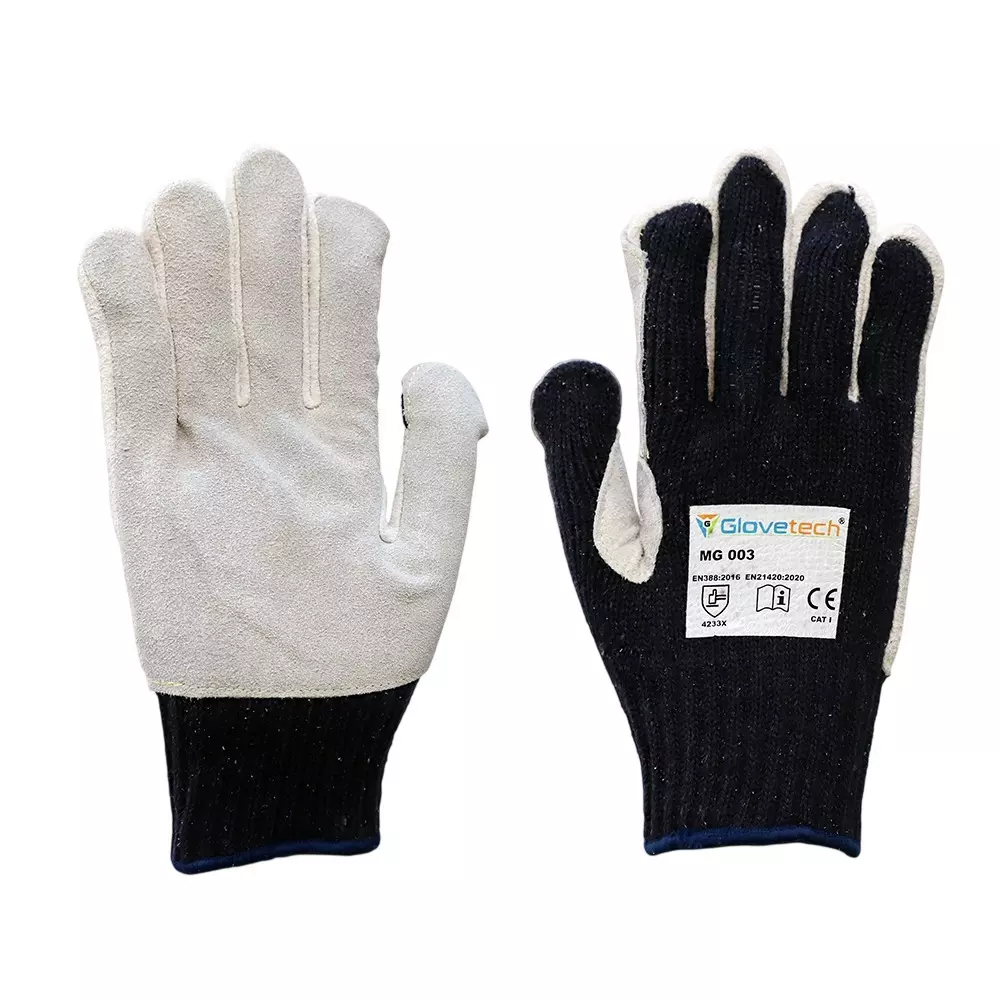 Glovetech Leather Palm Glove with Forschette Style Finger Cotton Liner Outer Layer Split Leather Size XXXL Navy Blue, MG 003 (Pack of 144 Pair)