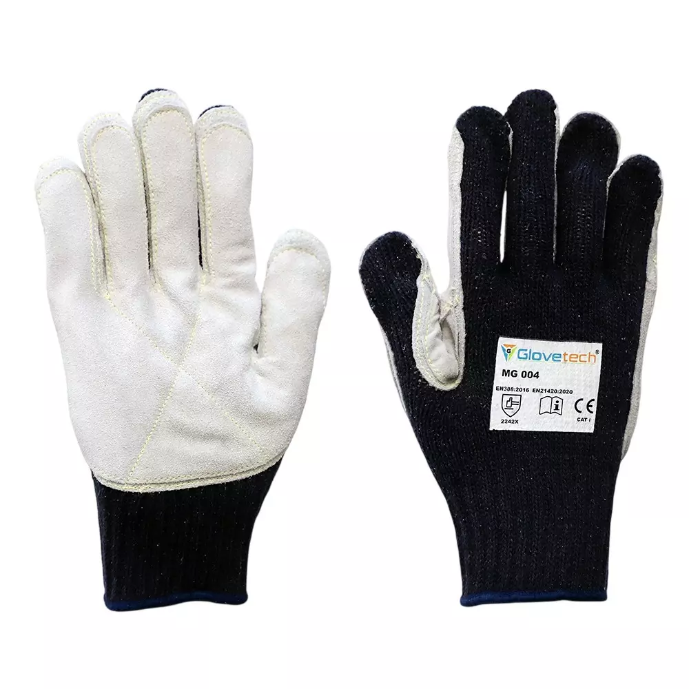Glovetech Double-Layer Leather Palm Glove Cotton Liner Inner/Outer Layer Split Leather Size S Navy Blue, MG 004 (Pack of 144 Pair)