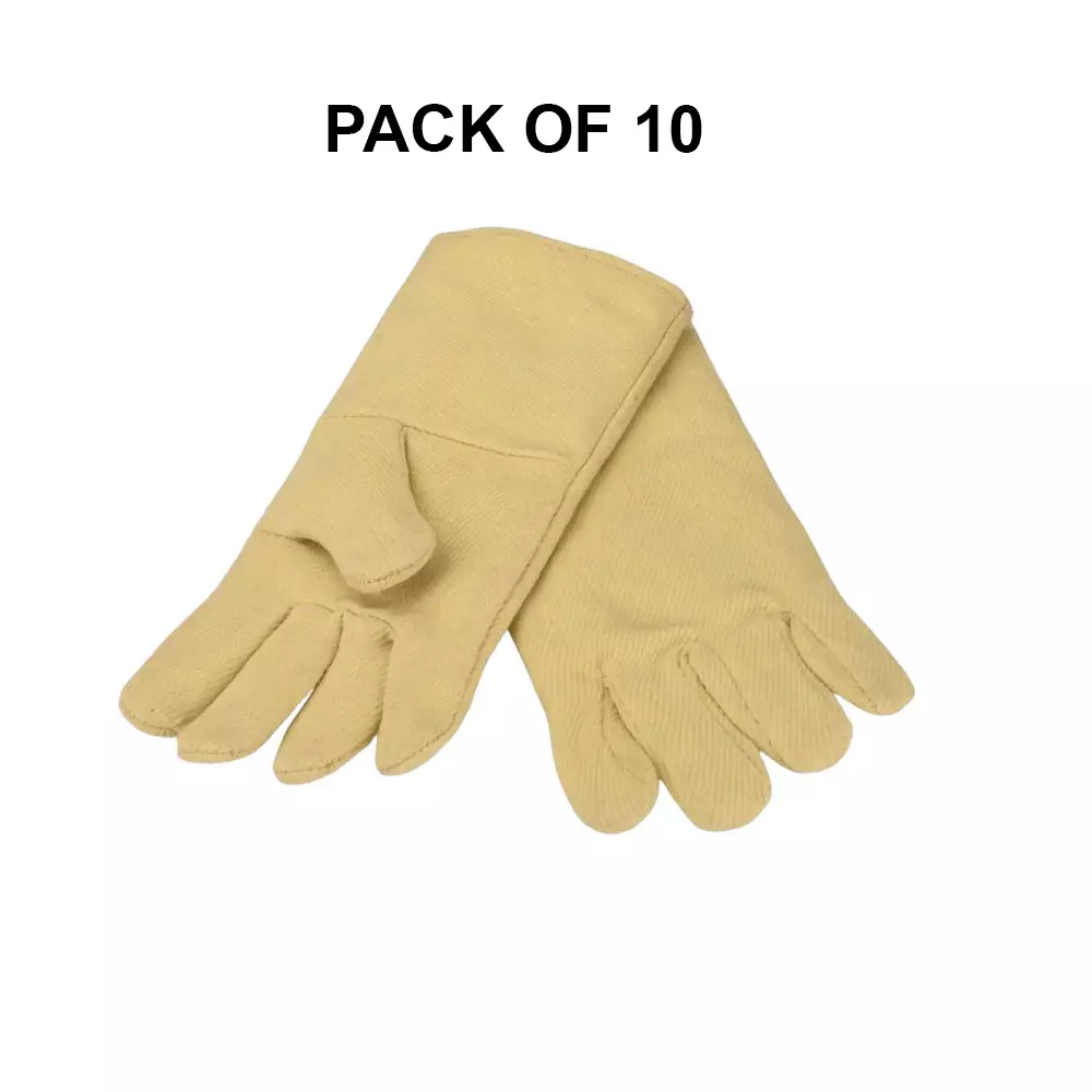 GENERIC Heat & Fire Resistant Protection Hand Gloves Kevlar Yellow (14 inch) 355.6 mm (Pack of 10)