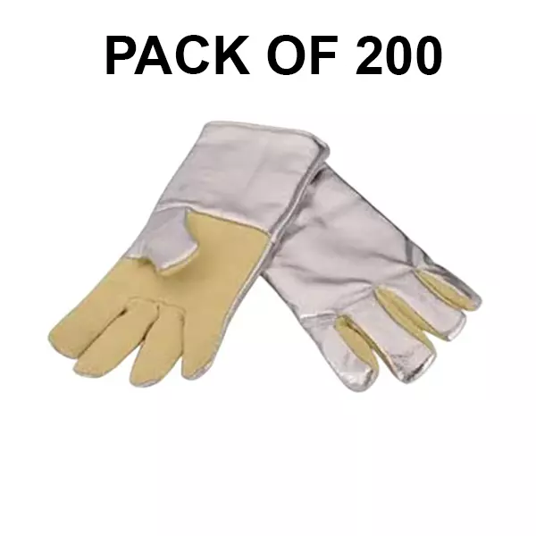 GENERIC Heat & Fire Resistant Protection Hand Gloves Aluminium Fabric with Kevlar Palm Silver (14 inch) 355.6 mm (Pack of 200)