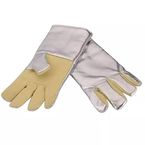 GENERIC Heat & Fire Resistant Protection Hand Gloves Aluminium Fabric with Kevlar Palm Silver (14 inch) 355.6 mm (Pack of 10)