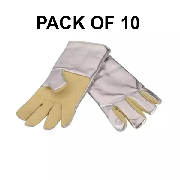 GENERIC Heat & Fire Resistant Protection Hand Gloves Aluminium Fabric with Kevlar Palm Silver (14 inch) 355.6 mm (Pack of 10)