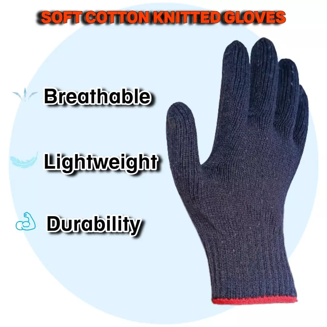 Swavind Safety Hand Gloves 60 g Cotton Knitted Fabric Comfortable Grip Blue Free Size