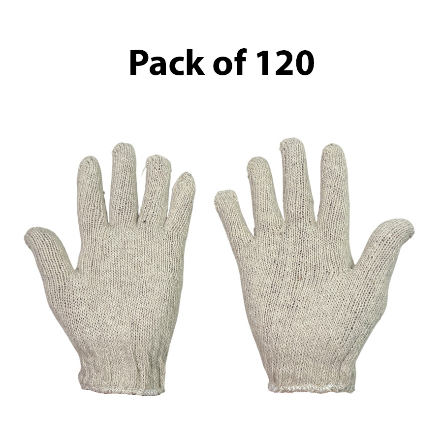 GENERIC Cotton Knitted Gloves 7 Gauge 35 g Free Size (Pack of 120 Pair)