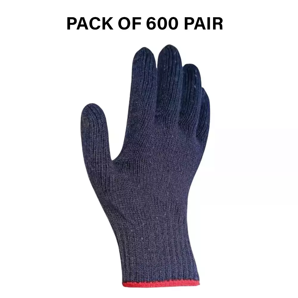 Swavind Safety Hand Gloves 70 g Cotton Knitted Fabric Comfortable Grip Blue Free Size (Pack of 600 Pair)