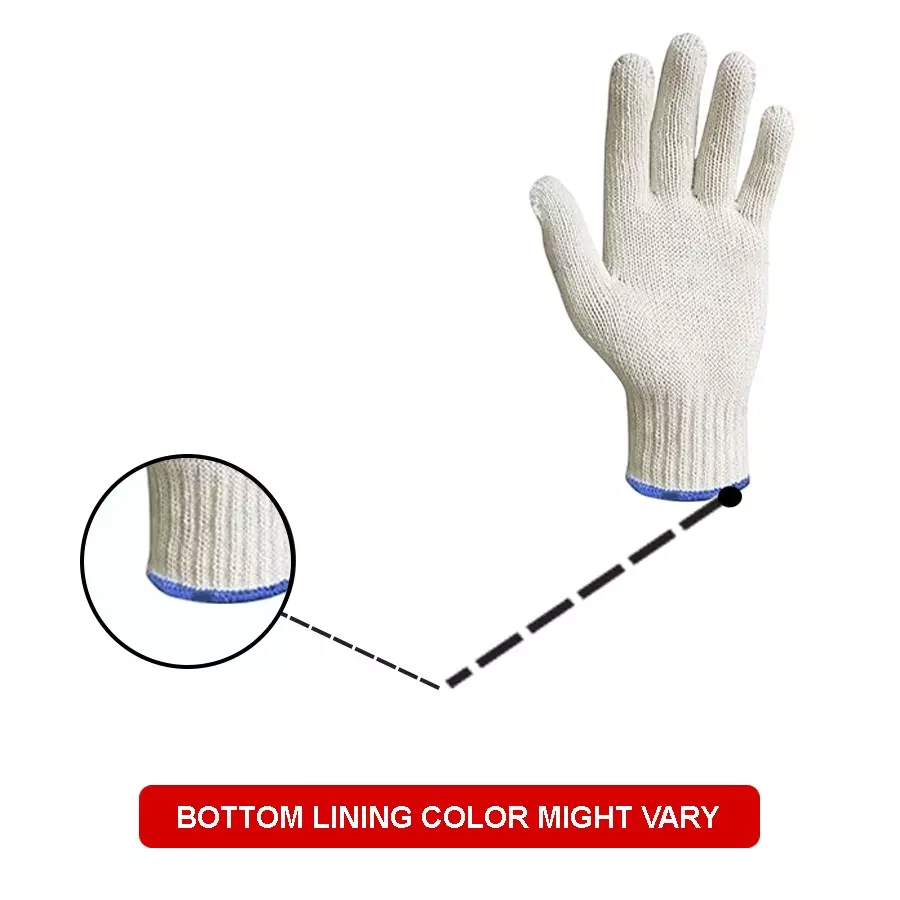 Swavind Safety Hand Gloves 70 g Cotton Knitted Fabric Comfortable Grip White Free Size (Pack of 600 Pair)