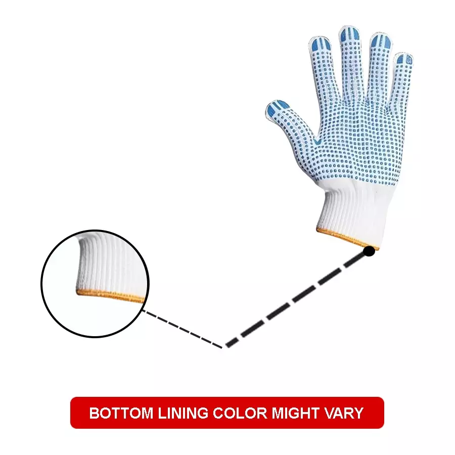 Swavind Safety Hand Gloves White Cotton with PVC Dotted Palm Free Size (Pack of 600 Pair)