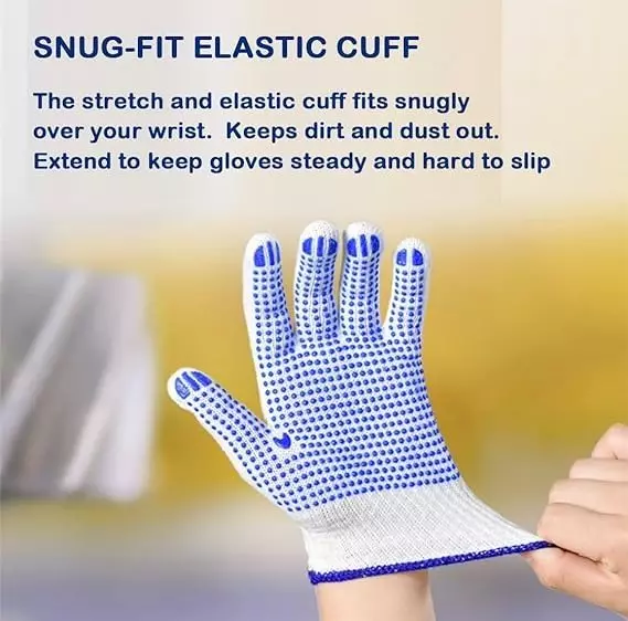 Swavind Safety Hand Gloves White Cotton with PVC Dotted Palm Free Size (Pack of 600 Pair)
