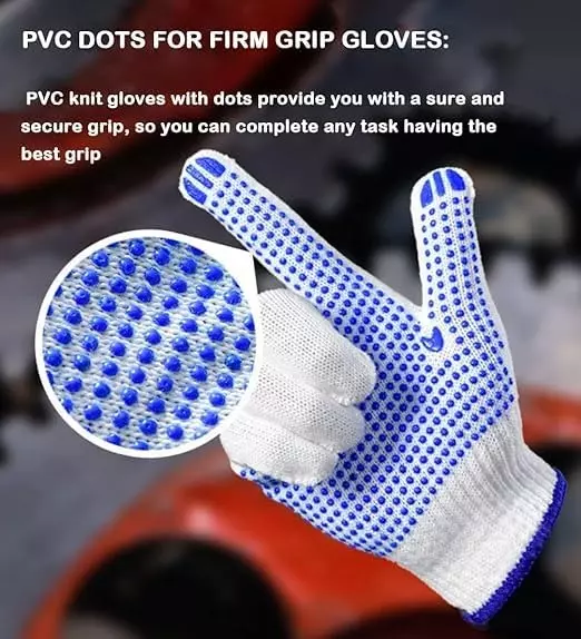 Swavind Safety Hand Gloves White Cotton with PVC Dotted Palm Free Size (Pack of 600 Pair)
