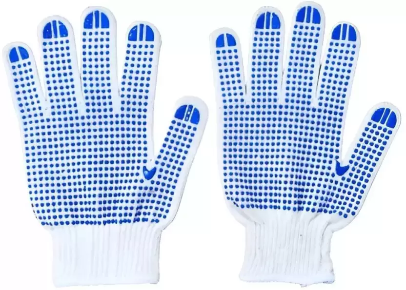 Swavind Safety Hand Gloves White Cotton with PVC Dotted Palm Free Size (Pack of 600 Pair)