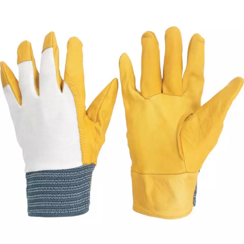 MIDORI Cowhide Split Leather Gloves Yellow Free Size 24.5 cm Palm Circumference, MT-14D-KOUMERI-Y (Pack of 12 Pair)