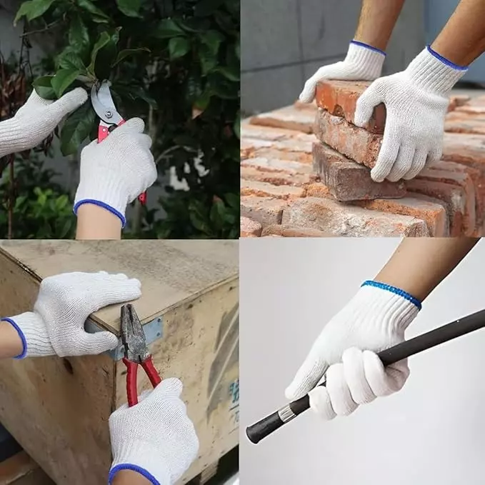 Swavind Safety Hand Gloves 70 g Cotton Knitted Fabric Comfortable Grip White Free Size