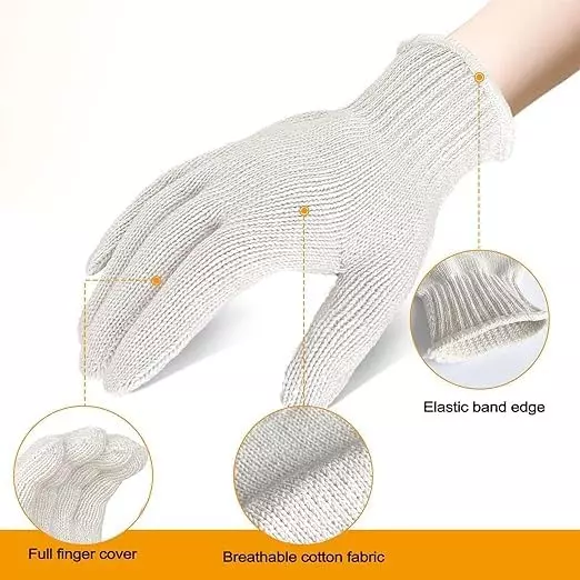 Swavind Safety Hand Gloves 50 g Cotton Knitted Fabric Comfortable Grip White Free Size (Pack of 12 Pair)