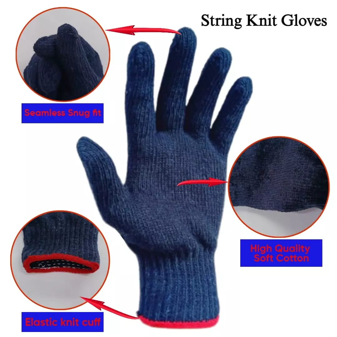 Swavind Safety Hand Gloves 60 g Cotton Knitted Fabric Comfortable Grip Blue Free Size (Pack of 12 Pair)
