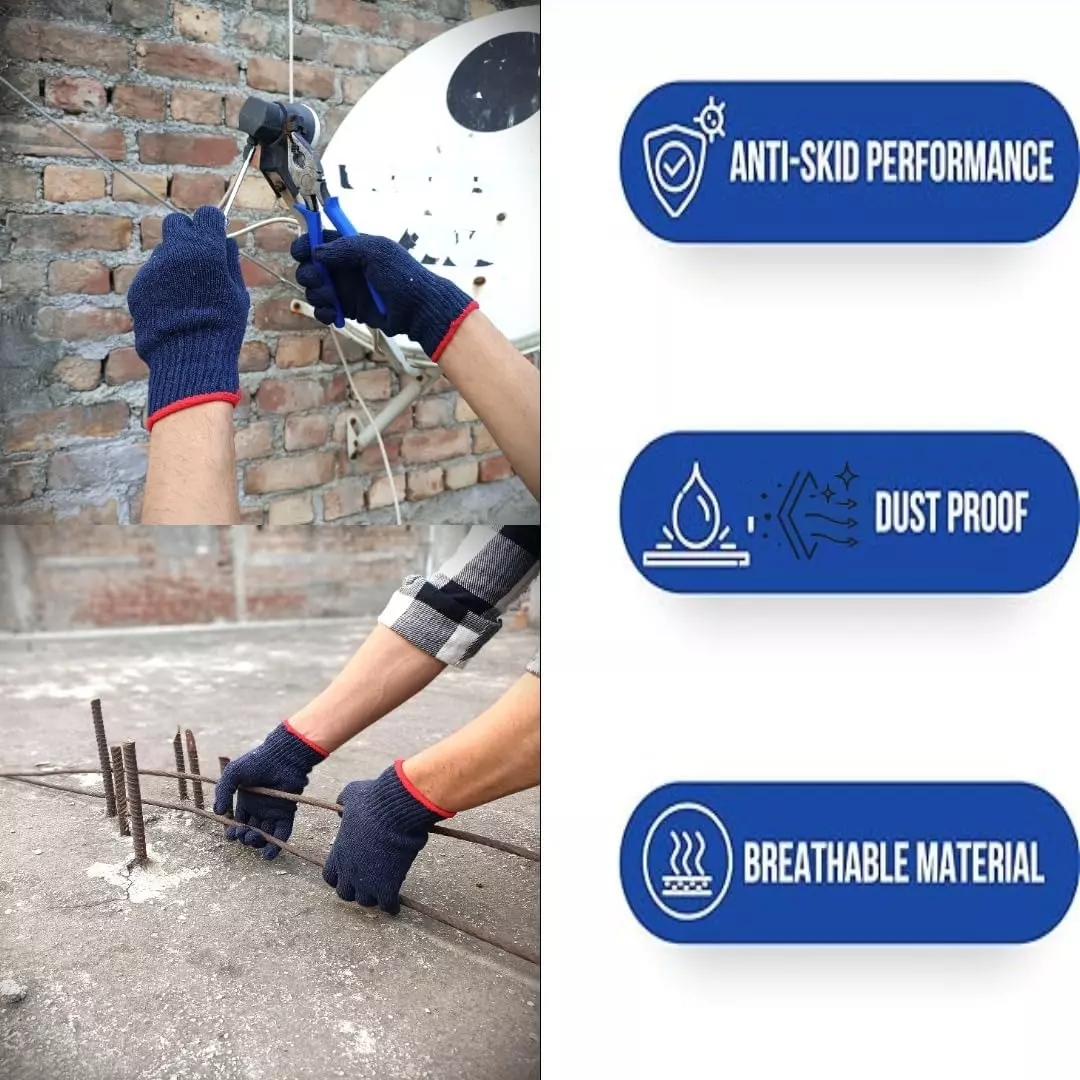 Swavind Safety Hand Gloves 60 g Cotton Knitted Fabric Comfortable Grip Blue Free Size (Pack of 12 Pair)