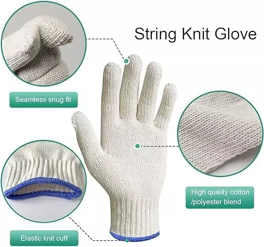 Swavind Safety Hand Gloves 60 g Cotton Knitted Fabric Comfortable Grip White Free Size (Pack of 12 Pair)