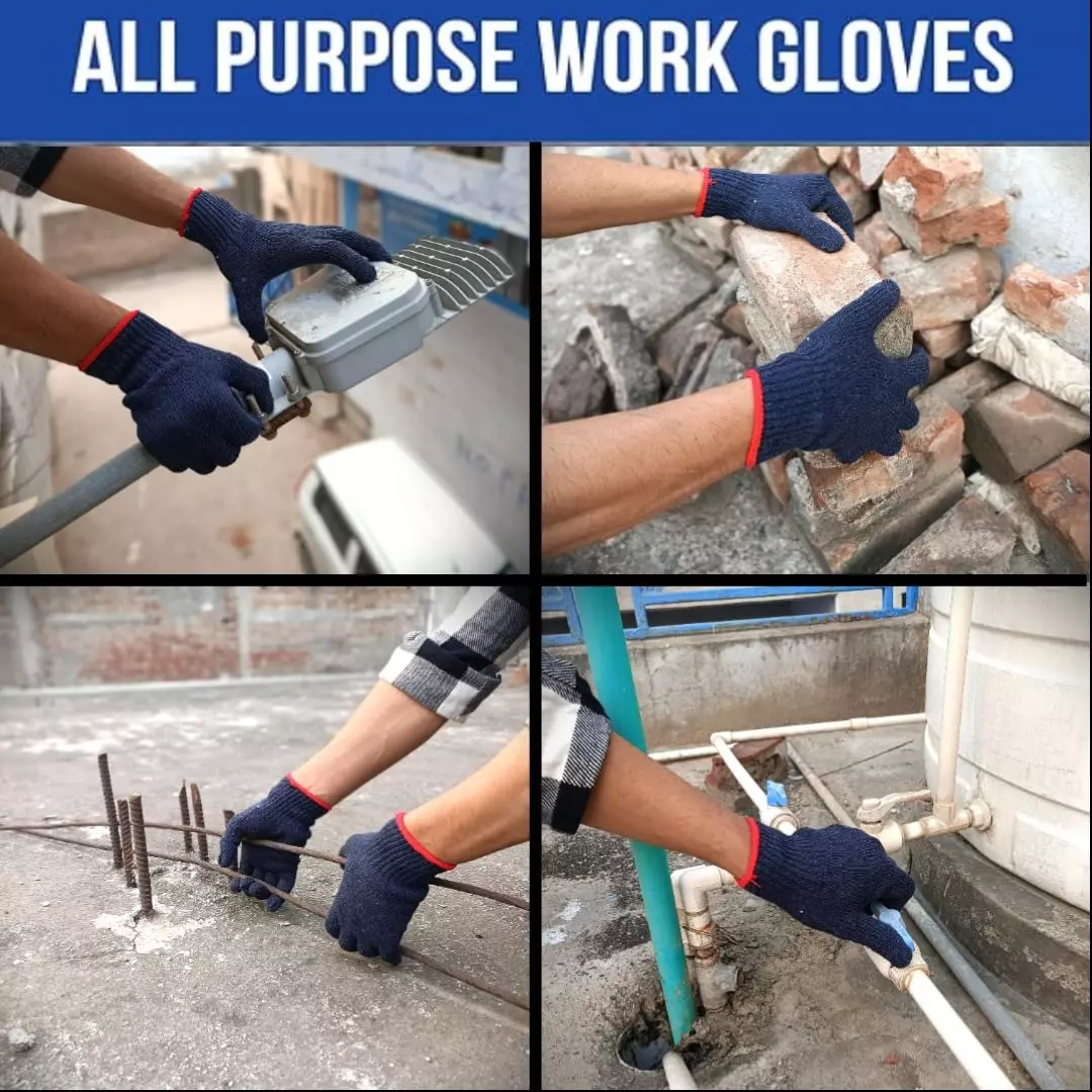 Swavind Safety Hand Gloves 70 g Cotton Knitted Fabric Comfortable Grip Blue Free Size (Pack of 120 Pair)