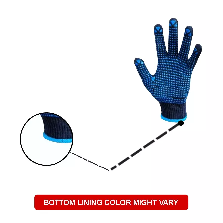 Swavind Safety Hand Gloves Blue Cotton Fabric with PVC Dotted Palm Free Size (Pack of 600 Pair)