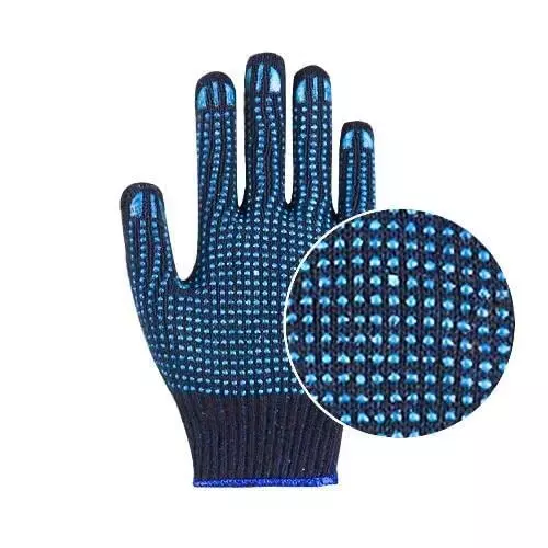 Swavind Safety Hand Gloves Blue Cotton Fabric with PVC Dotted Palm Free Size (Pack of 600 Pair)