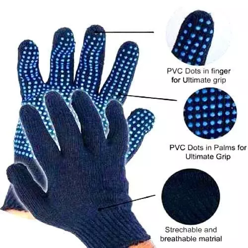 Swavind Safety Hand Gloves Blue Cotton Fabric with PVC Dotted Palm Free Size (Pack of 600 Pair)