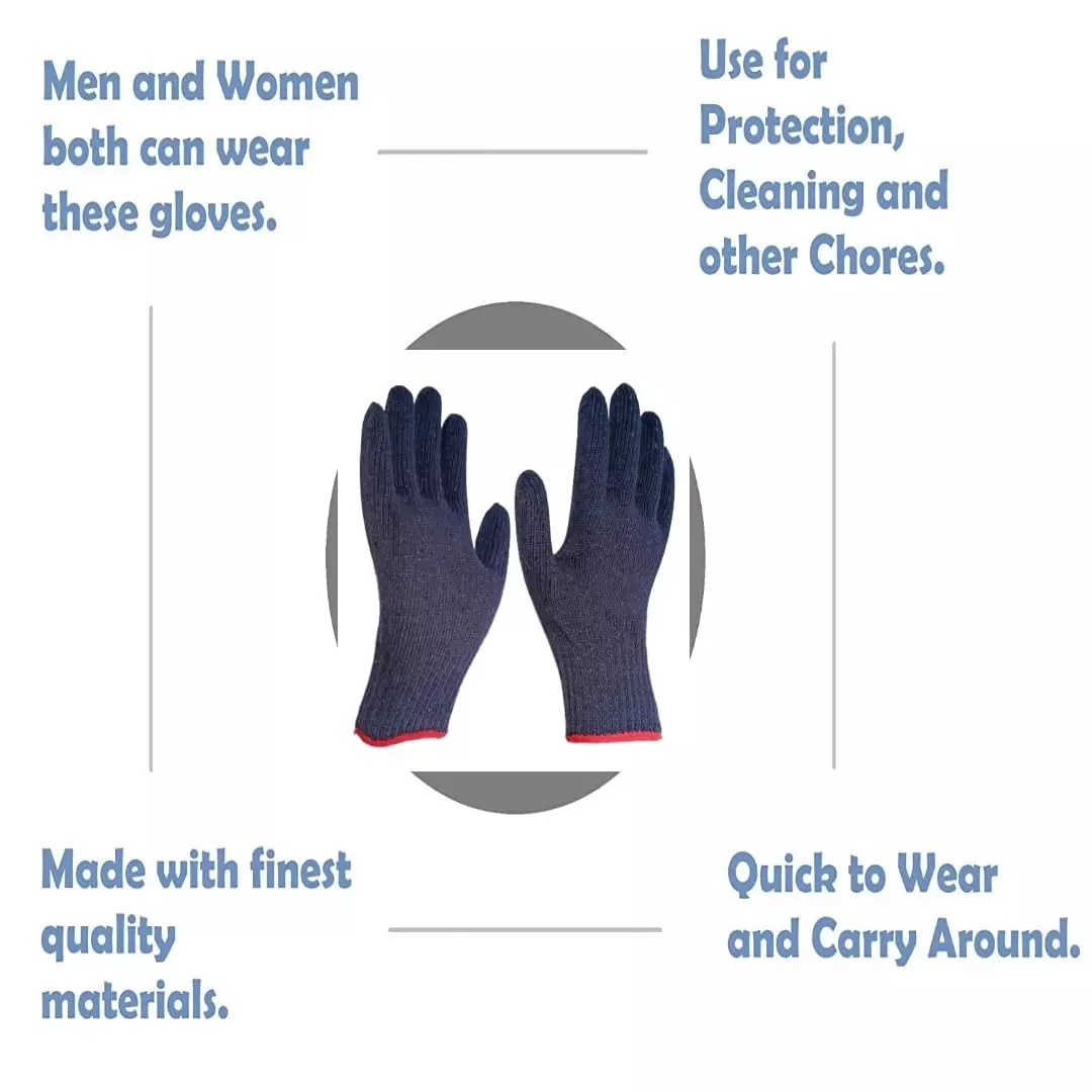Swavind Safety Hand Gloves 60 g Cotton Knitted Fabric Comfortable Grip Blue Free Size (Pack of 600 Pair)