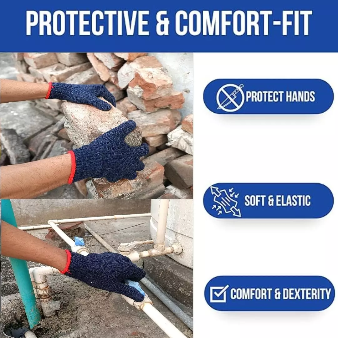 Swavind Safety Hand Gloves 60 g Cotton Knitted Fabric Comfortable Grip Blue Free Size (Pack of 600 Pair)