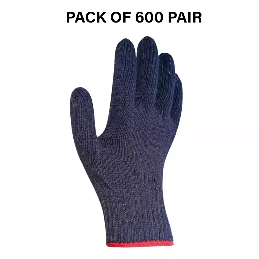 Swavind Safety Hand Gloves 60 g Cotton Knitted Fabric Comfortable Grip Blue Free Size (Pack of 600 Pair)